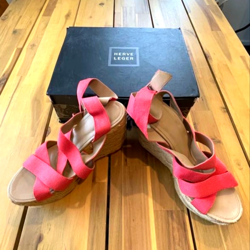 Herve Leger Women's Coral Wedge Strappy Bondage Sandals Size 9.5‎ Amelie-cora